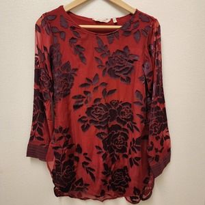Soft Surroundings Red Floral Tunic Top